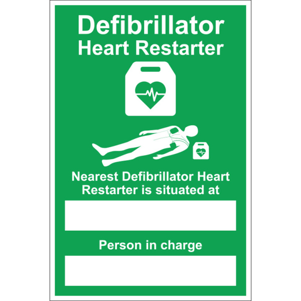 Defibrillator Sign Nearest and In Charge A4 Rigid